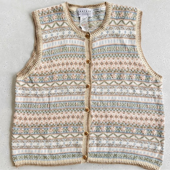 Vintage Jantzen Classics Knit Sweater Vest XL Fair Isle Floral Embroidered Boho - Picture 3 of 5